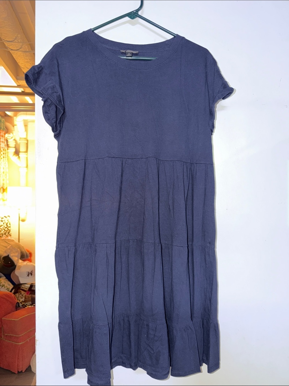 J. Crew Navy Tiered Short-Sleeve Cotton Dress
